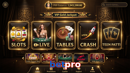 Main screen of Betpro casino page for PK players